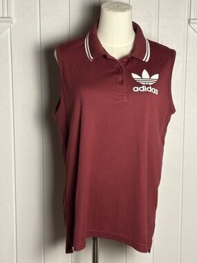 Devon & Jones Adidas Trefoil Sleeveless Polo Women L Burgundy Retro Streetwear